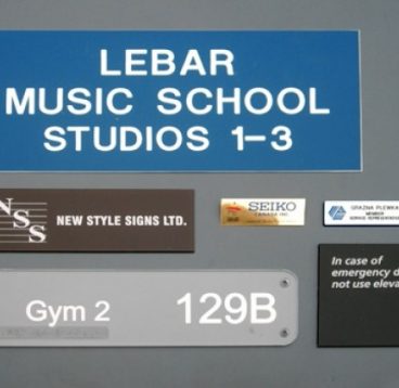 Interior sign at Music School