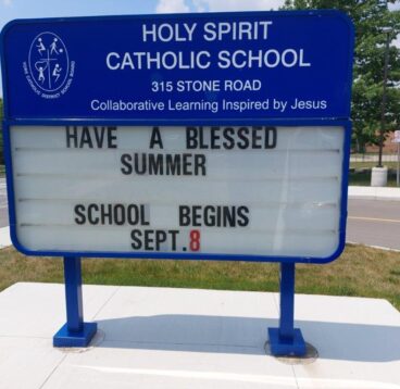 Holy Spirit Catholic School road graph sign